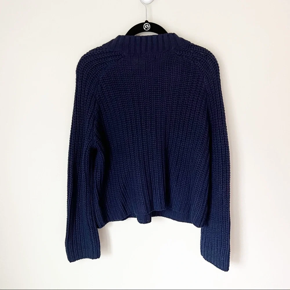 Aerie Chunky Lace Up Cable Knit Sweater Navy Blue XS NWT - Picture 7 of 7
